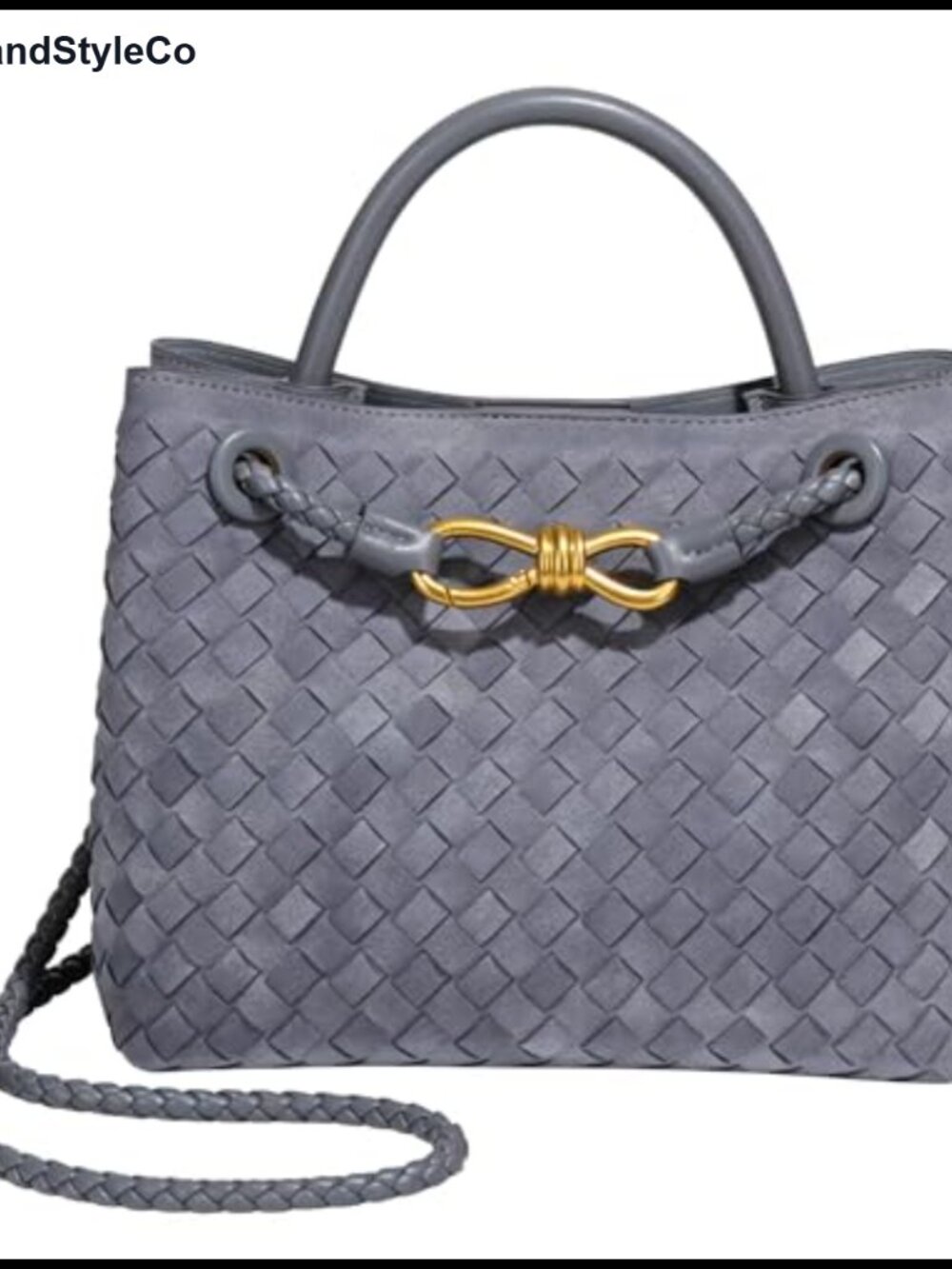 Woven Tote Bag PU Leather Top Handle Shoulder Crossbody Purse